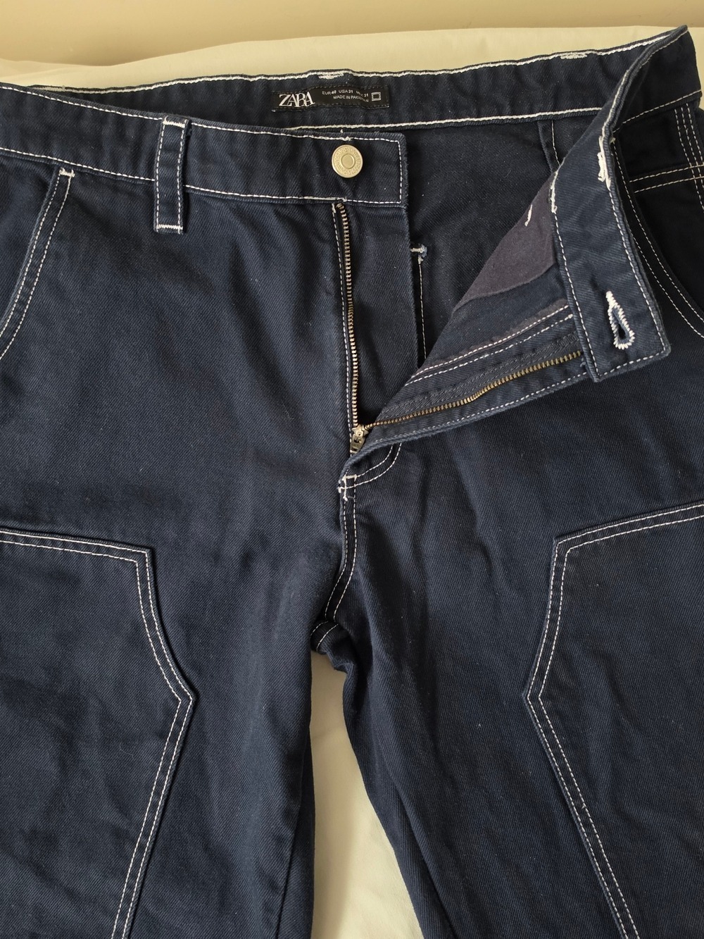 Zara High Rise Carpenter Pants Dark Blue Size 31 - Picture 4 of 11